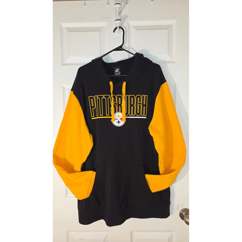 Logo Athletic NFL Pittsburgh Steelers Hoodie Black Gold Colorblock Mens 2XL
